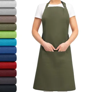 EllaTex Damen/Herren/UNISEX Schürze Kochschürze Kellnerschürze Bistroschürze Küchenschürze Grillschürze Latzschürze 100% Baumwolle, Farbe: Khaki - 75x85cm