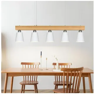 ZMH Pendelleuchte Vintage Retro Esstisch 5-Flammig Holz Metall E27 Esstisch, LED wechselbar weiß