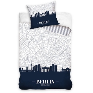 MTOnlinehandel Berlin Bettwäsche Bettbezug 135x200 80x80 Baumwolle · Souvenir Städte Bettwäsche-Set für Teenager, Erwachsene · 2 teilig · London New York Paris