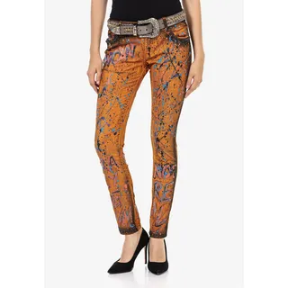 Slim-fit-Jeans CIPO & BAXX Gr. 28, Länge 34, orange (orange, blau) Damen Jeans 5-Pocket-Jeans Röhrenjeans mit coolem Allover-Muster