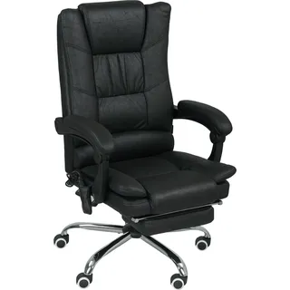 Vinsetto Bürostuhl mit Vibrationsmassage Ergonomischer Chefsessel mit Lendenwärmer, Liegefunktion, Fußstütze, Höhenverstellbar Schreibtischstuhl, Drehstuhl mit Seitentasche, Schwarz   Aosom
