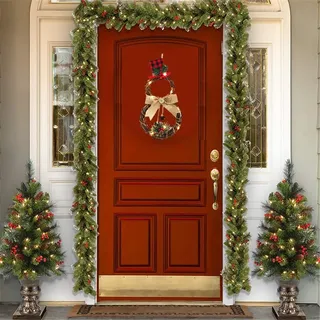 Weihnachtskranz, Türdekoration, Outdoor-anhänger, Weihnachtsdekoration, Tannengirlande, Dekoration Für Ihre Tür, Wand Oder Fenster, Wandkamin, Rattan + Led-lampe + Sackleinen (a), Aafgvc
