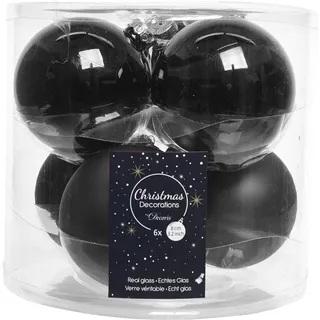 Kaemingk Weihnachtsbaumkugeln Glas 8 cm 6 Stück schwarz glänzend/matt