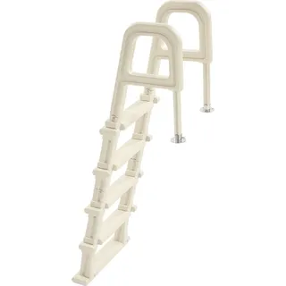 SucceBuy 5-stufige geneigte Poolleiter mit 2 Handläufen, Tragkraft 136 kg für 122–137 cm große Pools - Weiß