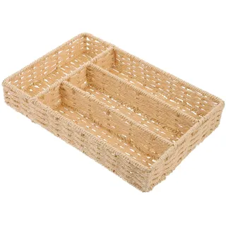 MUELODSIC Narrow Besteck Organizer Korb mit Fächern Geflochtener Besteckhalter für Schublade und Tisch Vielseitige Küchenutensilien Aufbewahrung in Beige Platzsparender Besteckkorb für