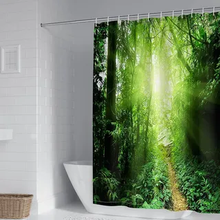 Duschvorhang 90X180, Duschvorhang Polyester Grün Bäume und Gassenmuster Eleganter Duschvorhang