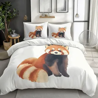 CozyRest Bettwäsche 135 x 200 cm Bettbezug und 80x80 Kissenbezug, Wendebettwäsche Set Muster Aquarell Roter Panda Weiche Microfaser für Mädchen Kinder