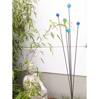 Zen Man Edelrost Gartenstecker Beetstecker aus Metall mit Glaskugel Glasdeko Garten Blumen Rost Gartenskulptur aus Metall Gartenfigure Rost Glück Symbol Gartendeko 031920 H110cm