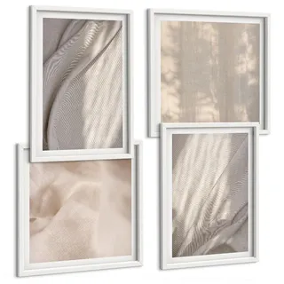BILDER SET 4er Set - 50x50 cm & 40x60 cm Weißer Rahmen - Nahaufnahme von natürlichen Boho-Stoffen