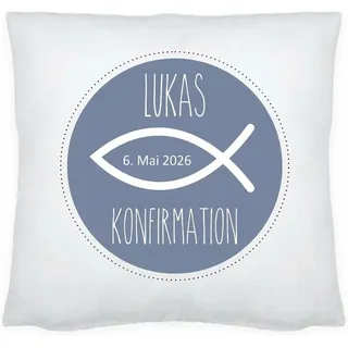 4youDesign Personalisiertes Kissen Meine Konfirmation/Firmung/Kommunion (Fisch) - Geschenkidee - Dekokissen - personalisiertes Geschenk (blau)