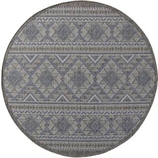 Taracarpet Outdoor Teppich Wetterfest Wohnzimmer Balkon Küchenteppich Flachgewebe Sisaloptik Muster Karos blau 160x160 cm rund