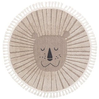 Kinderteppich Momo, benuta, rund, Höhe: 11 mm, Kunstfaser, Tiermotive, Kinderzimmer beige|weiß
