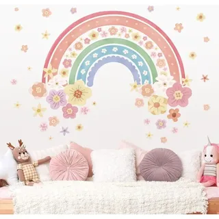 Csparcv Regenbogen-wandtattoos, Bunte Regenbogen-blumen-wandaufkleber Für Mädchenzimmer, Kinderzimmer, Babyzimmer