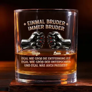 Geschenke Mall Personalisiertes Whiskyglas Freunde - Einmal Bruder Immer Bruder - whiskyglas mit gravur, whiskey glas personalisiert, whisky geschenke für männer, männer geburtstag (Modell #1)