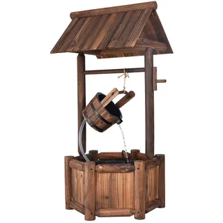 RELAX4LIFE Gartenbrunnen aus Holz, Zierbrunnen mit Elektrischer Pumpe, Wasserbrunnen mit Regulierbarer Wasserfall, Rustikaler Springbrunnen für Garten Balkon Hof, 58,5 × 56 × 117 cm