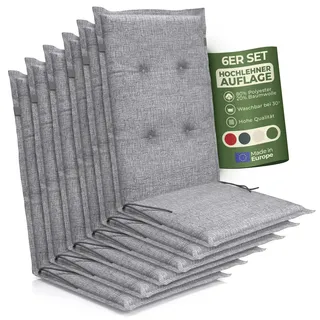 Petsation Florence Hochlehner Auflage – Gartenstuhlauflage Hochlehner mit Schaumstoff Polster, Outdoor Kissen & Stuhlkissen für Gartenstuhl, Sitzkissen Stuhl & Sitzkissen Bank, Outdoor (6, hellgrau)