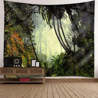 Dsnyu Wandtuch Vintage, Wandtuch Landschaft Dschungel Grün Polyester Wandteppiche Dekoration Schlafzimmer Über Bett 240x220cm
