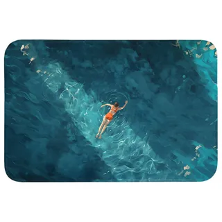 OnlyWow Badematte Frau - Wasser - Bikini - Orange, Höhe 10 mm, Polyester, Rechteckig, Badezimmerteppich, Badteppich, Rutschfest, Badvorleger, Waschbar Rechteckig | 90 cm x 60 cm x 10 mm