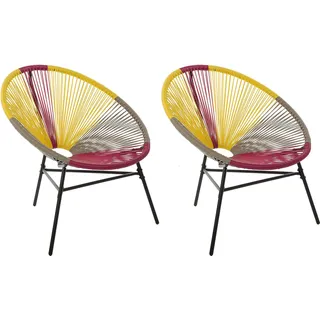 Beliani Gartenstuhl Mexikanischer Stuhl Rot Gelb Beige 2er Set Rattanstuhl Acapulco