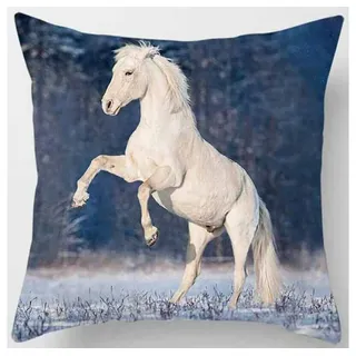 Tinisu Dekokissen Weißes Pferd im Schnee - Tiere & Natur - Kissenbezug - 45cm x 45cm