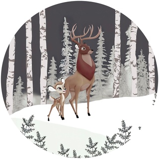 KOMAR Fototapete "Bambi Great Prince" Tapeten 125x125 cm (Breite x Höhe), rund und selbstklebend Gr. B/L: 125 m x 125 m, Rollen: 1 St., schwarz-weiß (schwarz, weiß, braun) Fototapeten Comic