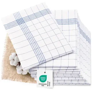 ZOLLNER Geschirrtuch, (Set, 12-tlg), 60 x 80 cm, 55% Baumwolle, 45% Leinen, vom Hotelwäschespezialisten blau