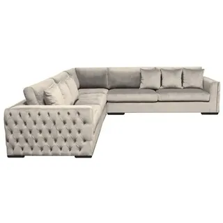 JVmoebel Ecksofa Beige Samt Wohnlandschaft mit Edelstahlfüßen und Rückenkissen, Made in Europa beige