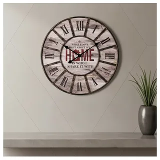 Feel2Home Wanduhr Wanduhr Uhr XXL Design Deko Wand Groß Küchenuhr Analog Vintage Metall (Edler Metallkranz) beige