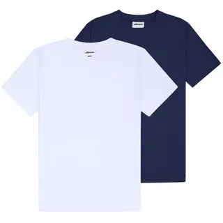 Ellesse Herren T-Shirt 2er Pack - ACCIANO, Kurzarm, Rundhals, Logo, Baumwolle, einfarbig, Weiß/Dunkelblau L