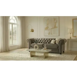 Home Affaire 3-Sitzer HOME AFFAIRE "BRONNOY Chesterfield Sofa mit aufwendiger Knopfheftung, Breite 193 cm", taupe, B:193cm H:75cm T:90cm, 100% Polyester, Sofas, Sofa mit geschwungenen Armlehnen, Chesterfield-Optik, Glamour