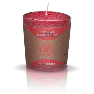 Aromantra - Chakra Duftkerze Rot 4,5x4cm - Wurzelchakra Muladhara - Aus Palmwachs - Duft Cassia Nelke - Für Meditation & Yoga 16h