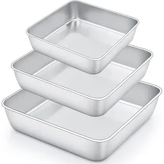 Quadratische Backform aus Edelstahl 3er-Set für Kuchen Brownies