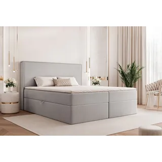 Goldstoff Boxspringbett Modernes Komfortbett "NORDIC DREAM" mit Stauraum & stilvollem Kopfteil (120–200x200 cm, Seitenhöhe: 54 cm), Komfortables Stauraumbett mit Bonellfederkern & Komforthöhe grau
