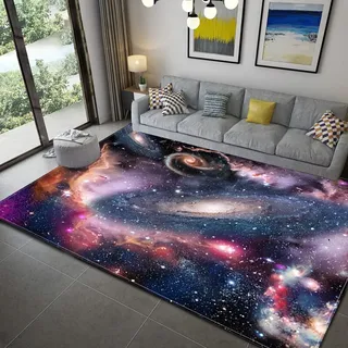 3D Galaxie Sternenhimmel Serie Wohnzimmer Teppich Cartoon Kind Spielteppich Weltraum Universum Planet Erde Matte Teenager Junge Mädchen Zimmer rutschfeste Flanell Teppiche (Violett,160x200 cm)