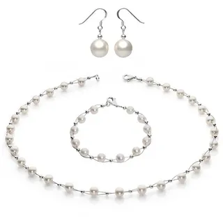 Schmuck Krone Schmuckset Schmuck-Set aus Perlen Collier, Armband und Paar Ohrhänger, Silber 925 silberfarben