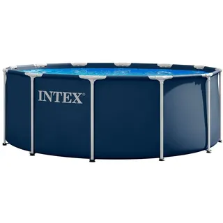 INTEX Metal Frame Pool rund Aufstellpool inkl. Sicherheitsleiter (366 x 122 cm) Rundpool mit Metalrahmen, Volumen ca. 10.680l Navy Blue (28930GH)