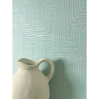 Newroom Vliestapete Livino Hellgrün Tapete Mustertapete Grafik, Linien, Leicht glänzend, strukturiert, Retro blau|grün