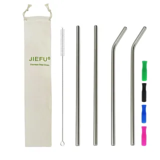 Edelstahl-Strohhalme, 30,5 cm, ultra-lang, wiederverwendbar, Metall-Trinkhalme mit Reinigungsbürste und Silikon-Spitzen für hohe Becher, 4 Stück