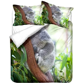 3D Ozean Land Tiere Bettwäsche-Set Eisbär Delfin Korallenriff Schildkröte Baby Pinguin Koala Dichtung Mehrfarbig Polyester Bettbezug 135x200 cm und Kissenbezug 80x80 cm (Grün,135 x 200 cm)