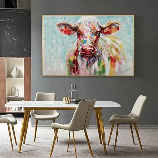 MHLCMG Leinwand Malerei Abstrakte Bunte Kuh Bilder Wandkunst Moderne Poster Kunstdruck Bild Wand Wohnzimmer Schlafzimmer Dekor Kein Rahmen (50X80CM,B)