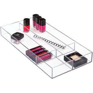 iDesign Kosmetik Organizer, große Schubladenbox für Schminke mit 4 Fächern aus Kunststoff, zur Kosmetik Aufbewahrung, durchsichtig, XXL: 20,3 x 5,1 x 40,6 cm