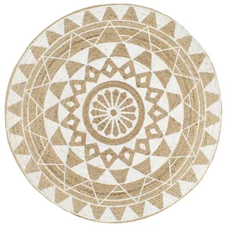 vidaXL Handgefertigt Jute Outdoor-Teppich Ø 90 cm Weiß