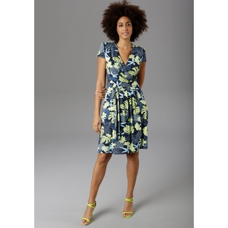 Sommerkleid ANISTON SELECTED Gr. 42, N-Gr, bunt (schwarz, weiß, hellblau, hellgrün) Damen Kleider Knielange in modischen Farben Bestseller