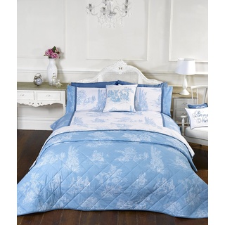 Camargue Vintage Style Blau, Bettbezug und Kissenbezüge Bett Set Bettwäsche Bettwäsche