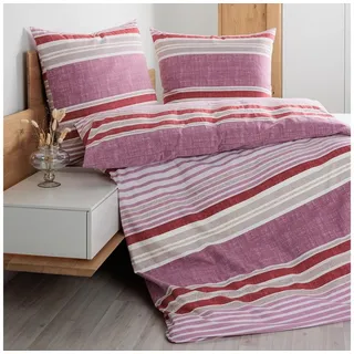 JANINE Davos gestreift Baumwolle Beere 155 x 220 cm + 80 x 80 cm