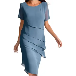 DeaAmyGline Sommerkleid Damen Elegant Chiffon Kleider Sommer Kleid Hochzeitsgast Abendkleider Kurzarm Rundhals Festliche Chiffonkleid Wickelkleid Freizeitkleid Cocktailkleider Partykleid für Frauen