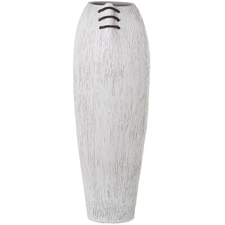 Bodenvase aus Keramik in weiß gestreift und brauner Kordel, 20 x 24 x 62 cm, Mund 11,5 x 13 cm