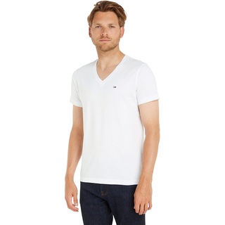 Tommy Hilfiger T-Shirt Herren Kurzarm TJM Original V-Ausschnitt, Weiß (Classic White), M