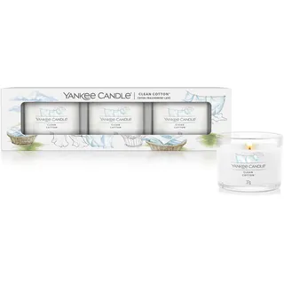 Yankee Candle Duftkerzen Geschenkset | Clean Cotton Gefüllte Votivkerze | Sojamischung Wachsmischung | 3 Stück