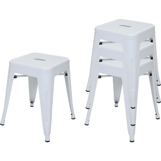 Mendler 4er-Set Hocker HWC-A73, Metallhocker Sitzhocker, Metall Industriedesign stapelbar ~ weiß